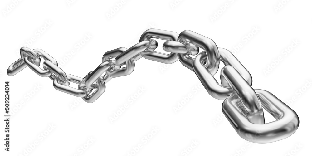 Fototapeta premium Silver chain isolated on a transparent background. 3D render of chromed metal. 