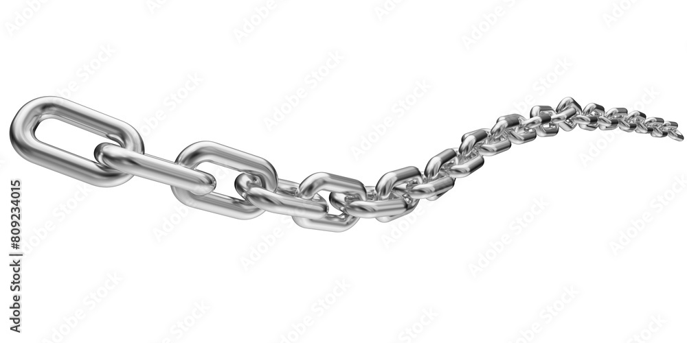 Fototapeta premium Silver chain isolated on a transparent background. 3D render of chromed metal. 