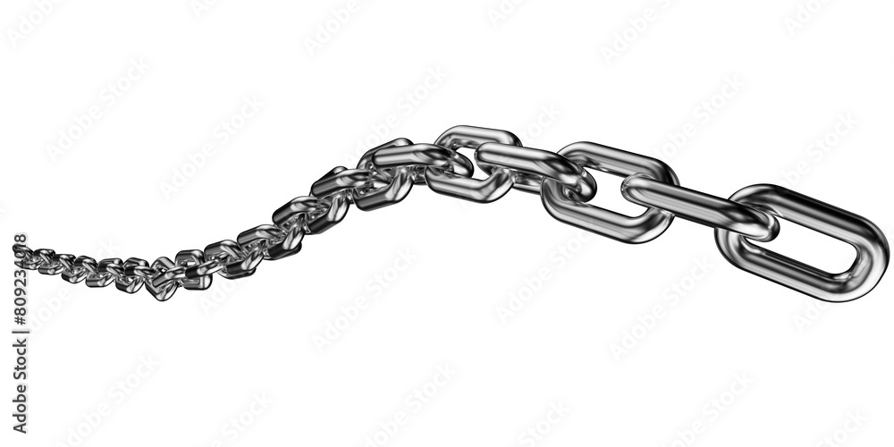 Fototapeta premium Silver chain isolated on a transparent background. 3D render of chromed metal. 