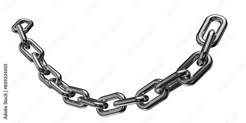 Fototapeta premium Dark silver chain isolated on a transparent background. 3D render of chromed metal. 