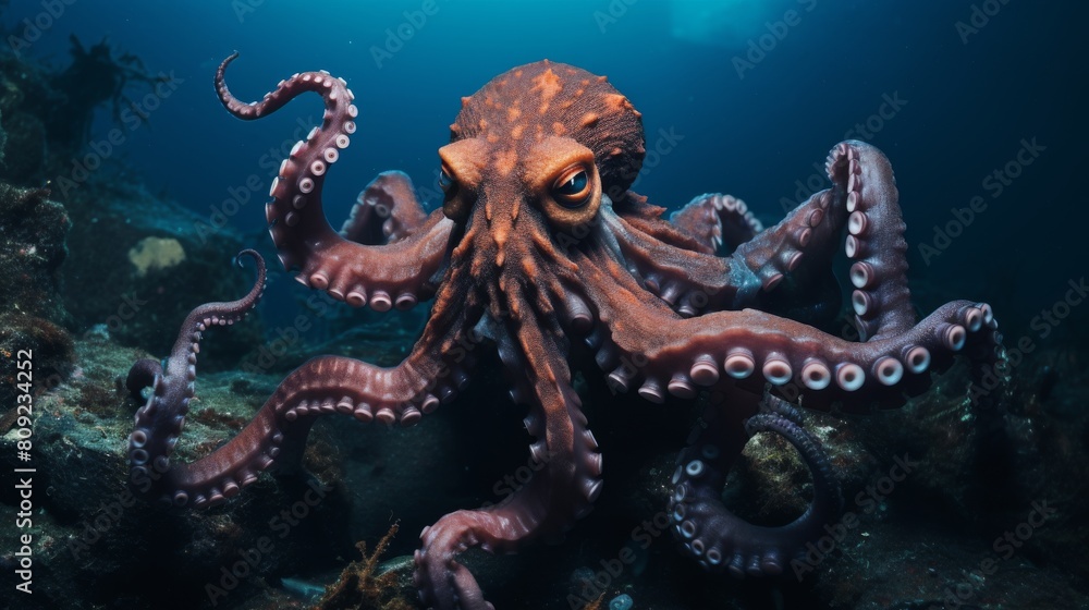 Majestic Octopus Gliding Through The Ocean Depths With Grace. Generative AI Majestic Octopus Gliding Through The Ocean Depths With Grace. Generative AI