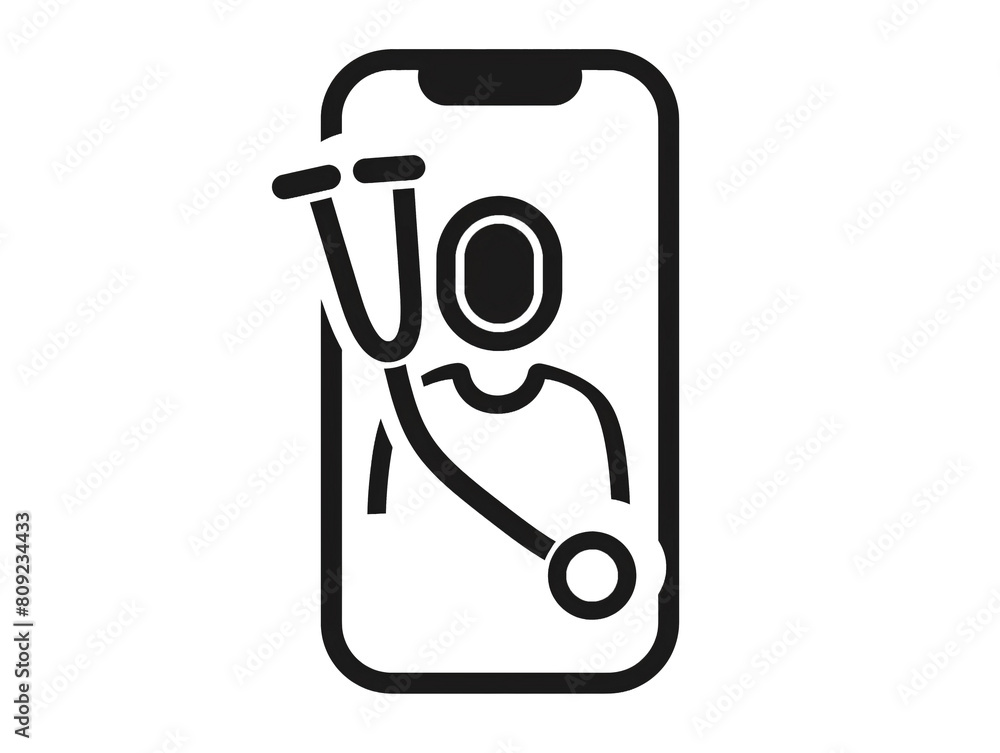 a black and white image of a person with a stethoscope on a cellphone