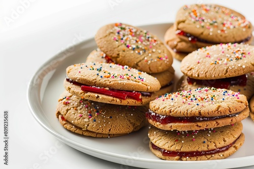 Exquisite Almond Butter Sandwich Cookies with Vibrant Rhubarb Jam Center