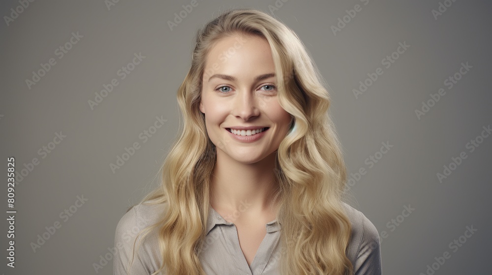 Portrait of beautiful woman smiling while looking and standing on white background. Portrait of beautiful woman smiling while looking and standing on white background.