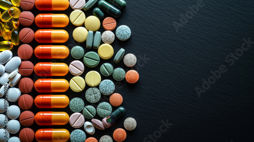 A collection of pills of various colors