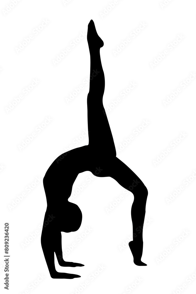 straight vector image silhouette modern yoga exercises stretching, beauty, body line art. For use as a brochure template or for use in web design.