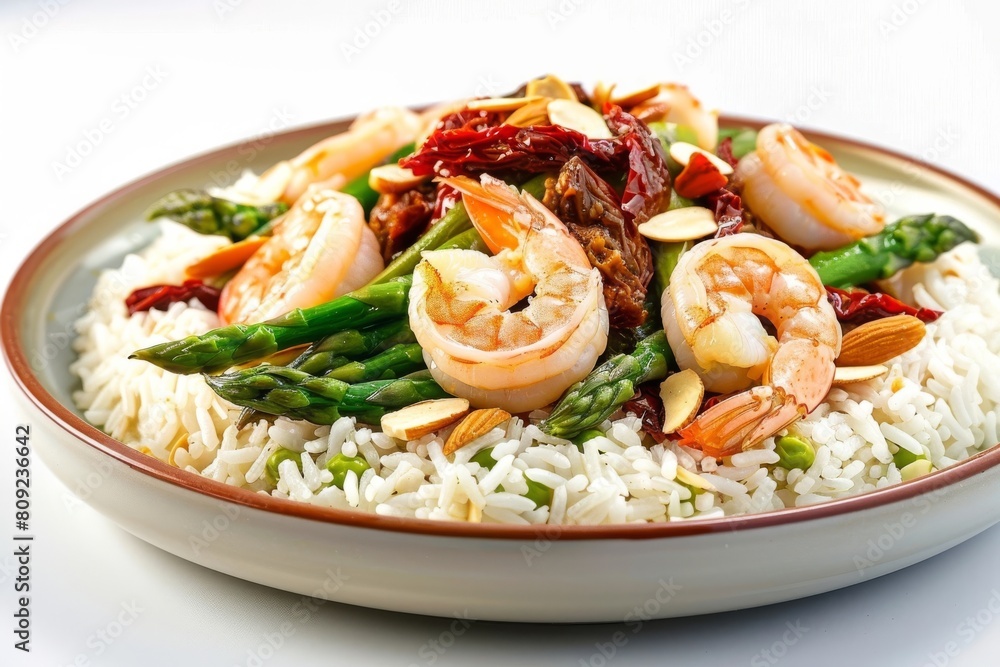 Succulent Shrimp and Asparagus Rice Bowl with Sun-Dried Tomatoes