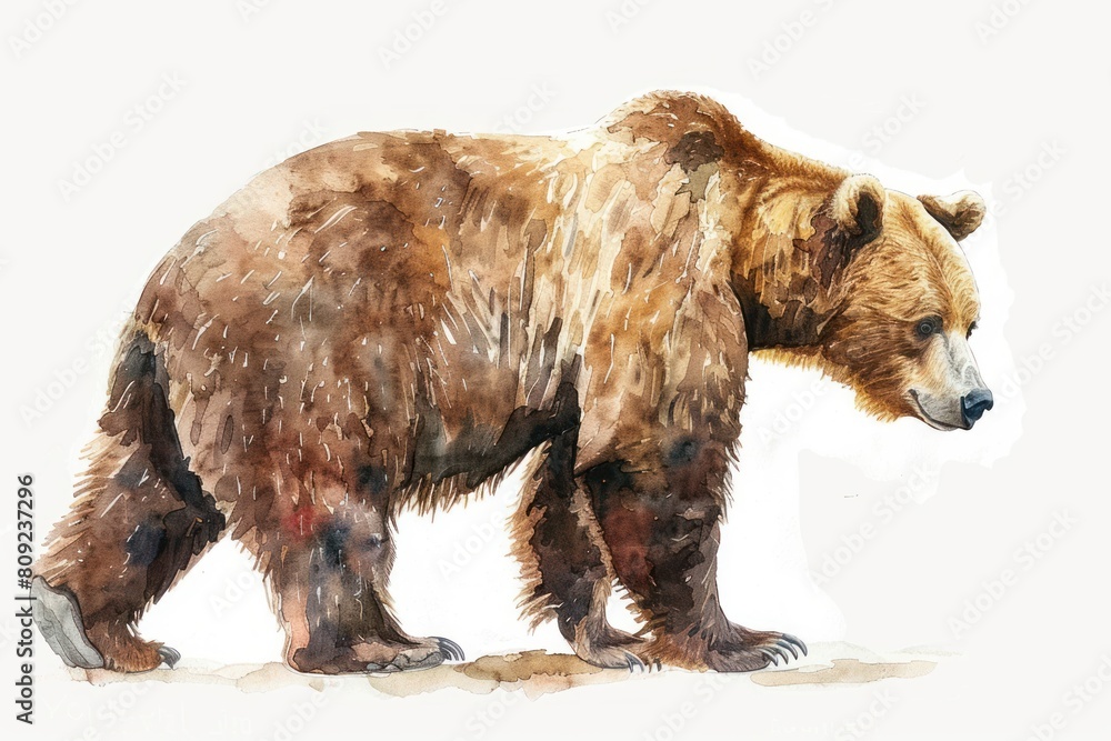 Fototapeta premium Bear, Pastel-colored, in hand-drawn style, watercolor, isolated on white background
