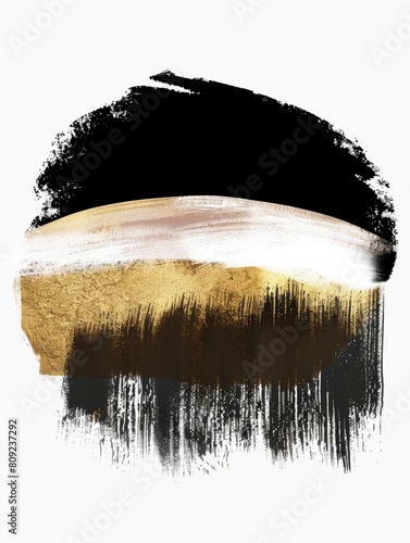 A painting featuring black and gold colors set against a white background