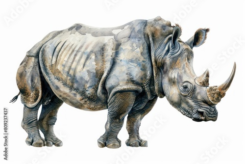 Black rhinoceros   Pastel-colored  in hand-drawn style  watercolor  isolated on white background