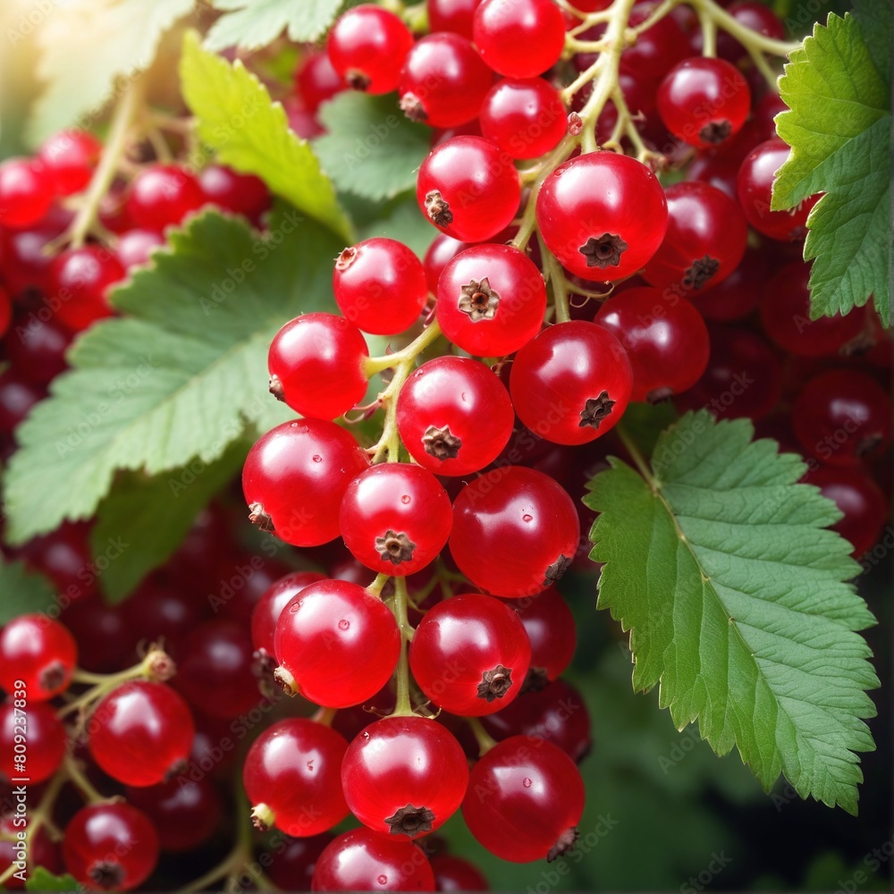Red currant grows on bush in garden. Nature, organic food and gardening Red currant grows on bush in garden. Nature, organic food and gardening