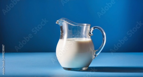 Milk jar on blue background.