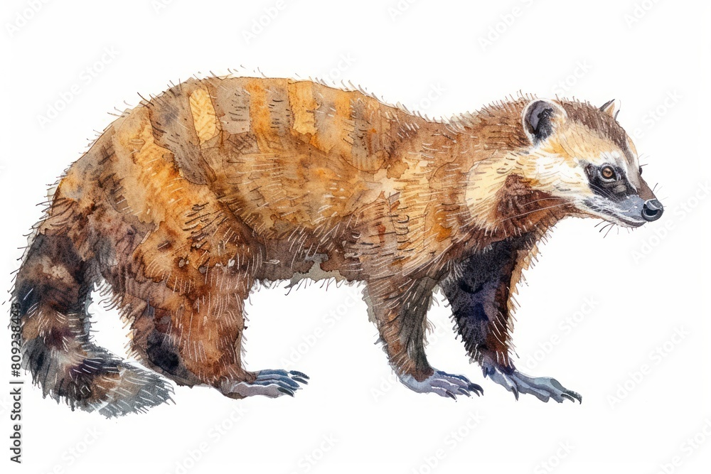 Obraz premium Coati, Pastel-colored, in hand-drawn style, watercolor, isolated on white background