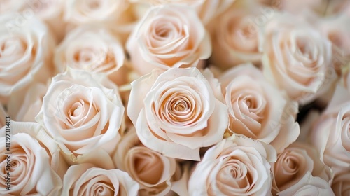 Creamy white roses with subtle pink hues, tightly arranged to form an intricate pattern that captures the eye