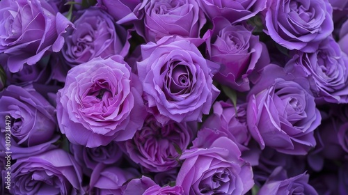 Lavender roses in full bloom  each petal perfectly arranged to reveal a harmonious composition bursting with vibrant purple hues