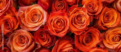 Warm orange roses with velvety petals  layered in a cohesive arrangement to create a vivid and striking floral display