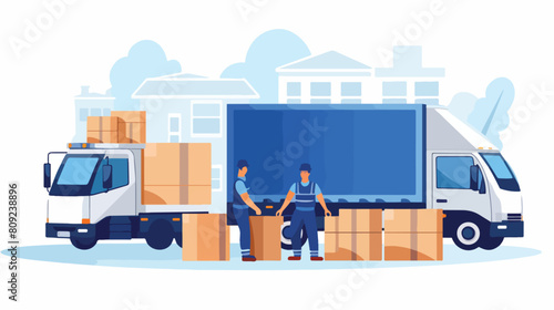 Moving and delivery company loaders movers team wit