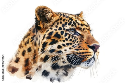 Leopard   Pastel-colored  in hand-drawn style  watercolor  isolated on white background