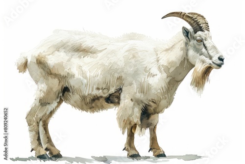 Mountain goat,  Pastel-colored, in hand-drawn style, watercolor, isolated on white background photo
