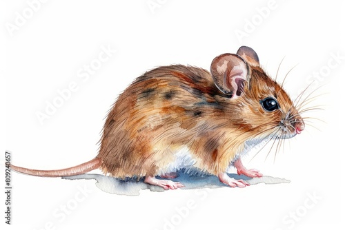 Mouse,  Pastel-colored, in hand-drawn style, watercolor, isolated on white background