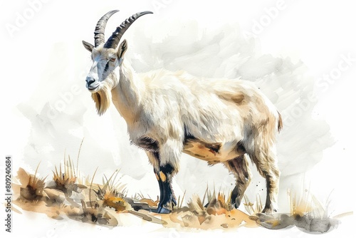 Mountain goat, Pastel-colored, in hand-drawn style, watercolor, isolated on white background