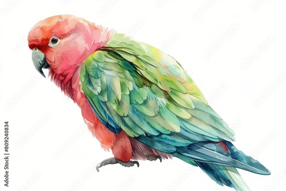 Parrot,  Pastel-colored, in hand-drawn style, watercolor, isolated on white background