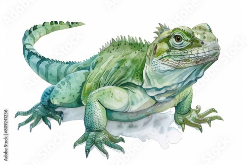 Tuatara   Pastel-colored  in hand-drawn style  watercolor  isolated on white background