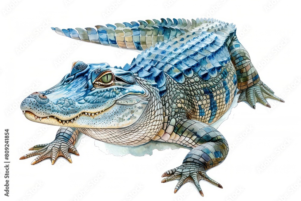 Naklejka premium American alligator, Pastel-colored, in hand-drawn style, watercolor, isolated on white background