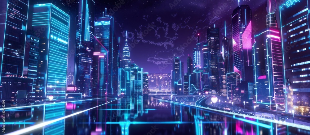 view of neon urban buildings view of neon urban buildings