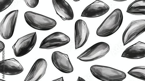 Mussel hand drawn seamless pattern monochrome sketc photo