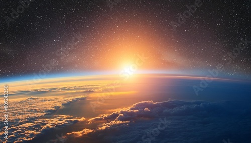 sunrise on the earth seen from the space