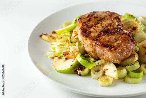 Allspice Pork Chops with Caramelized Leeks, Aromatic Allspice Butter, and Golden-Brown Apples