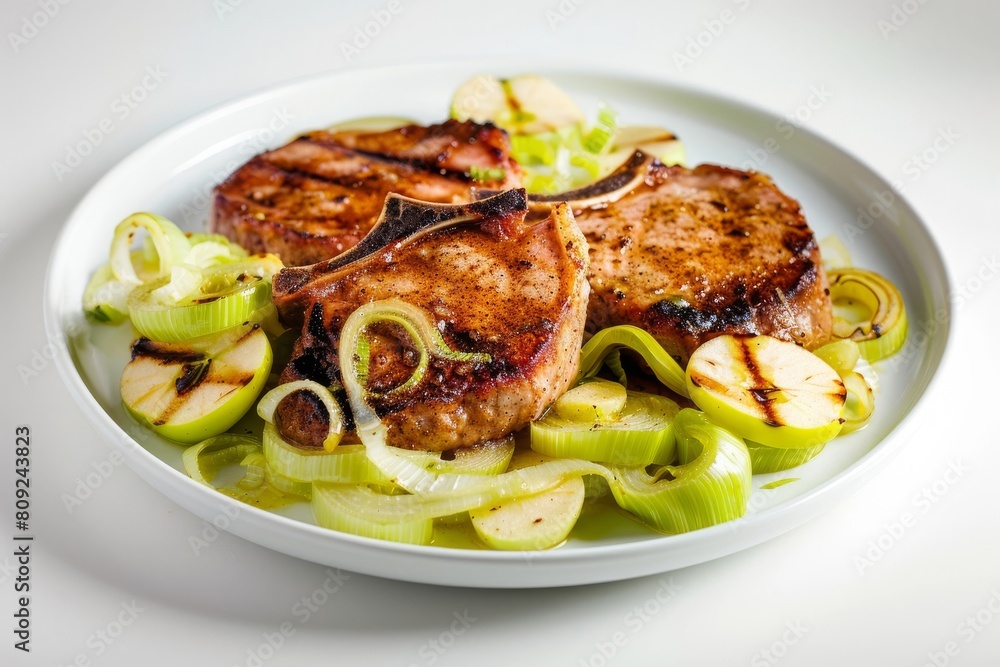 Allspice Pork Chops with Leeks, Apples, and Aromatic Butter Allspice Pork Chops with Leeks, Apples, and Aromatic Butter