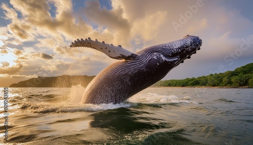 humpback whale splashing out of the water
