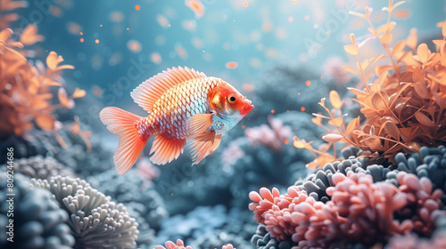 goldfish in aquarium blurred background