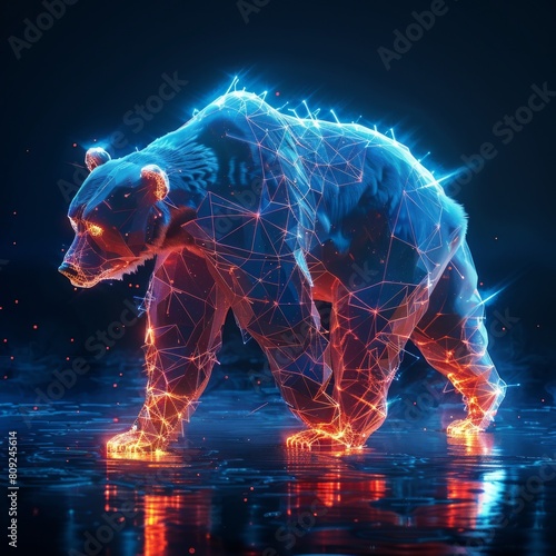 glowing ai bear made of 3d triangular polygons