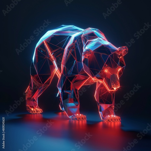 glowing ai bear made of 3d triangular polygons