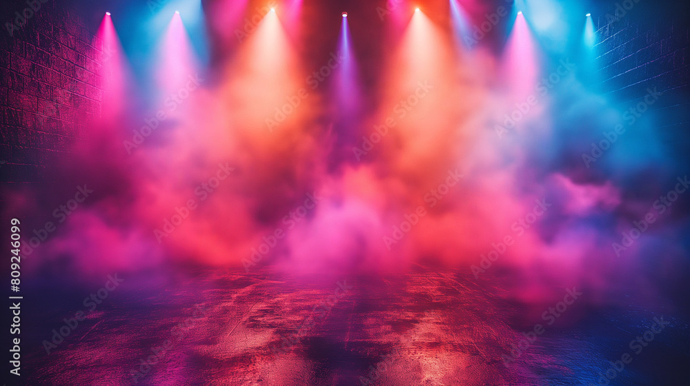 A colorful, smokey background with lights shining on it A colorful, smokey background with lights shining on it