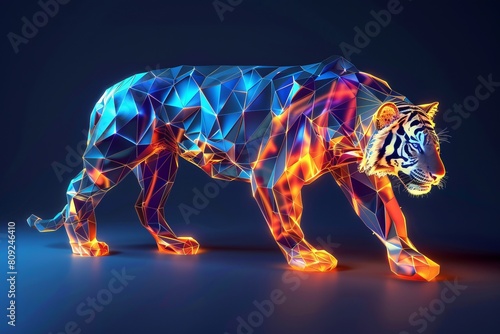 digital glowing tiger of 3d triangular polygons © viktorbond