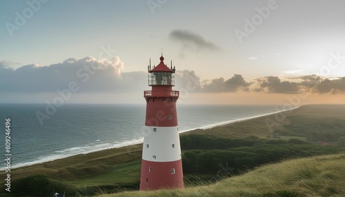 panoramic view of a lighthouse standing at the coast of sylt north sea germany photo