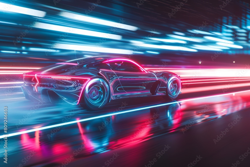 Obraz premium glowing car made of 3d triangular polygons