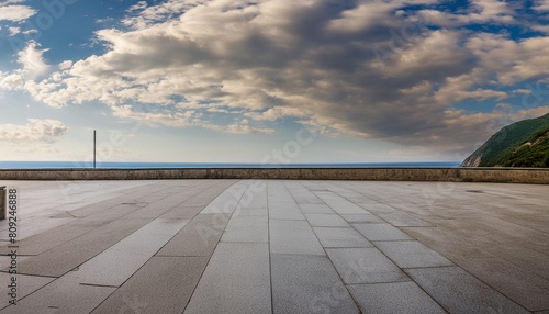 dark concrete floor background infinite horizon sky panoramic scene © Diann