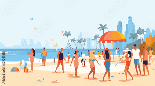 People on the beach cartoon vector illustration. 2d