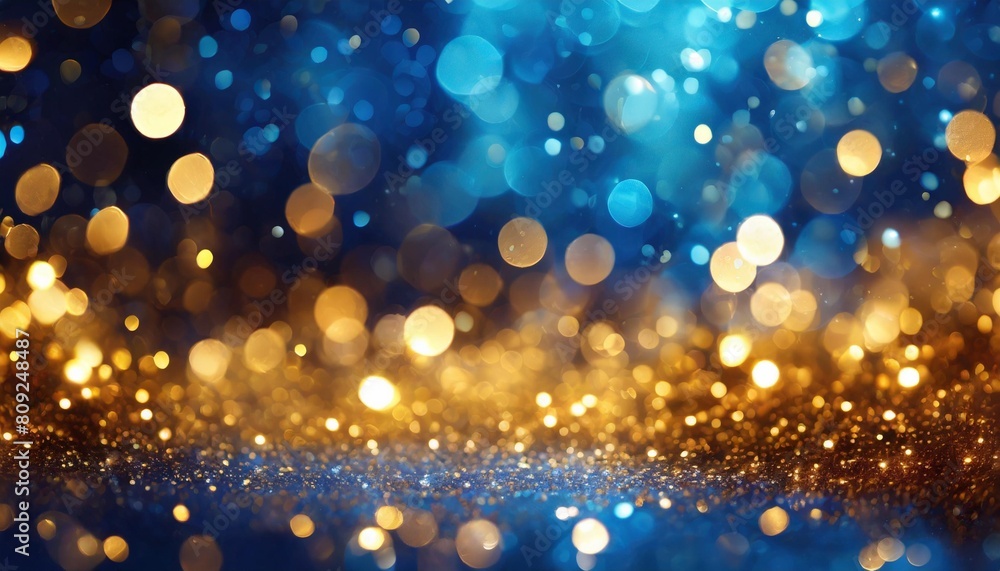 abstract glitter lights background in blue gold de focused banner
