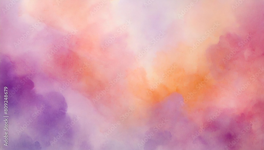 abstract watercolor background painting in pastel pink purple and orange cloudy colors with painted watercolor wash texture