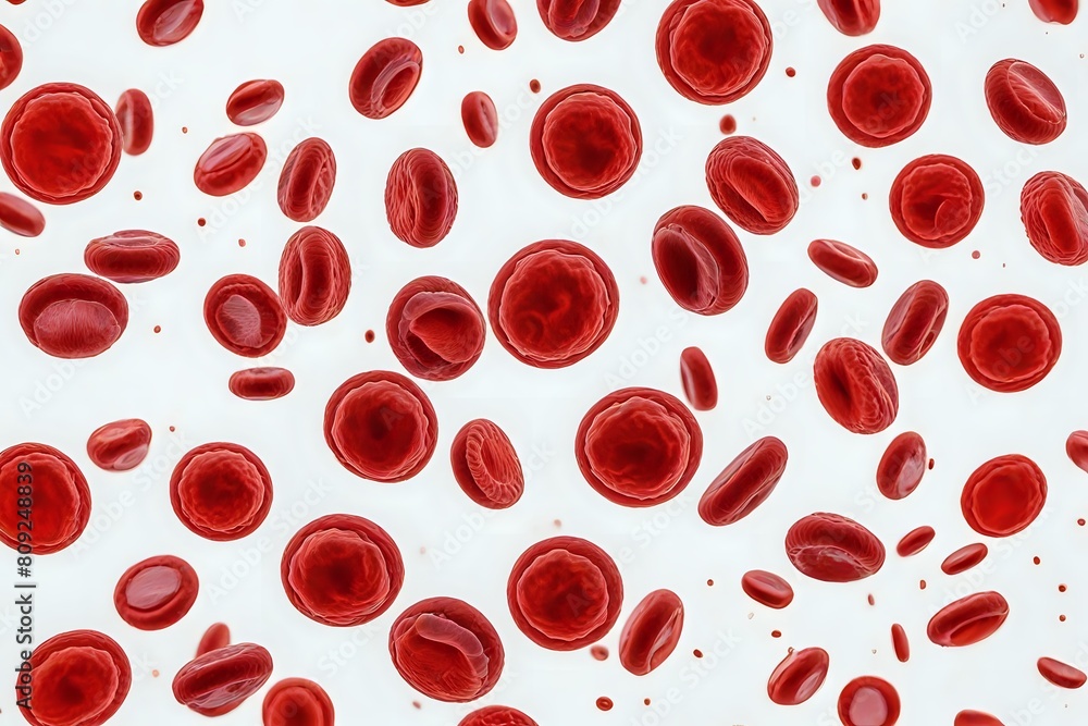 Erythrocytes blood cell stream isolated on opaque background. Closeup view of human blood cells on white background. Erythrocytes blood cell stream isolated on opaque background. Closeup view of human blood cells on white background.