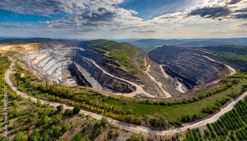 aerial perspective of the vast and unfolding depths of a majestic open pit mine where nature meets industry © Francesco