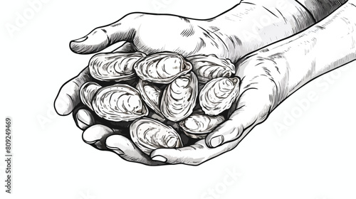 Oyster shellfish in hand drawn sketch style vector photo