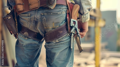 a man with a tool belt on his back © progressman