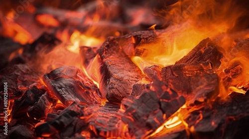Captivating Close-Up of Glowing Embers from a Fiery Outdoor Scene